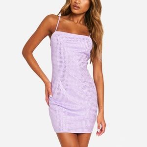 Boohoo Premium Diamante Mini Dress Lavender Jewels Rhinestones